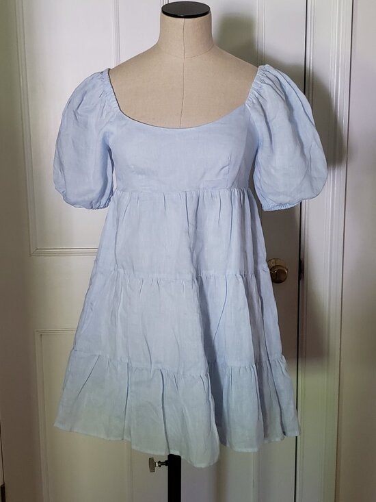 Nia Dresses & Skirts - NIA light blue puff sleeve babydoll mini dress